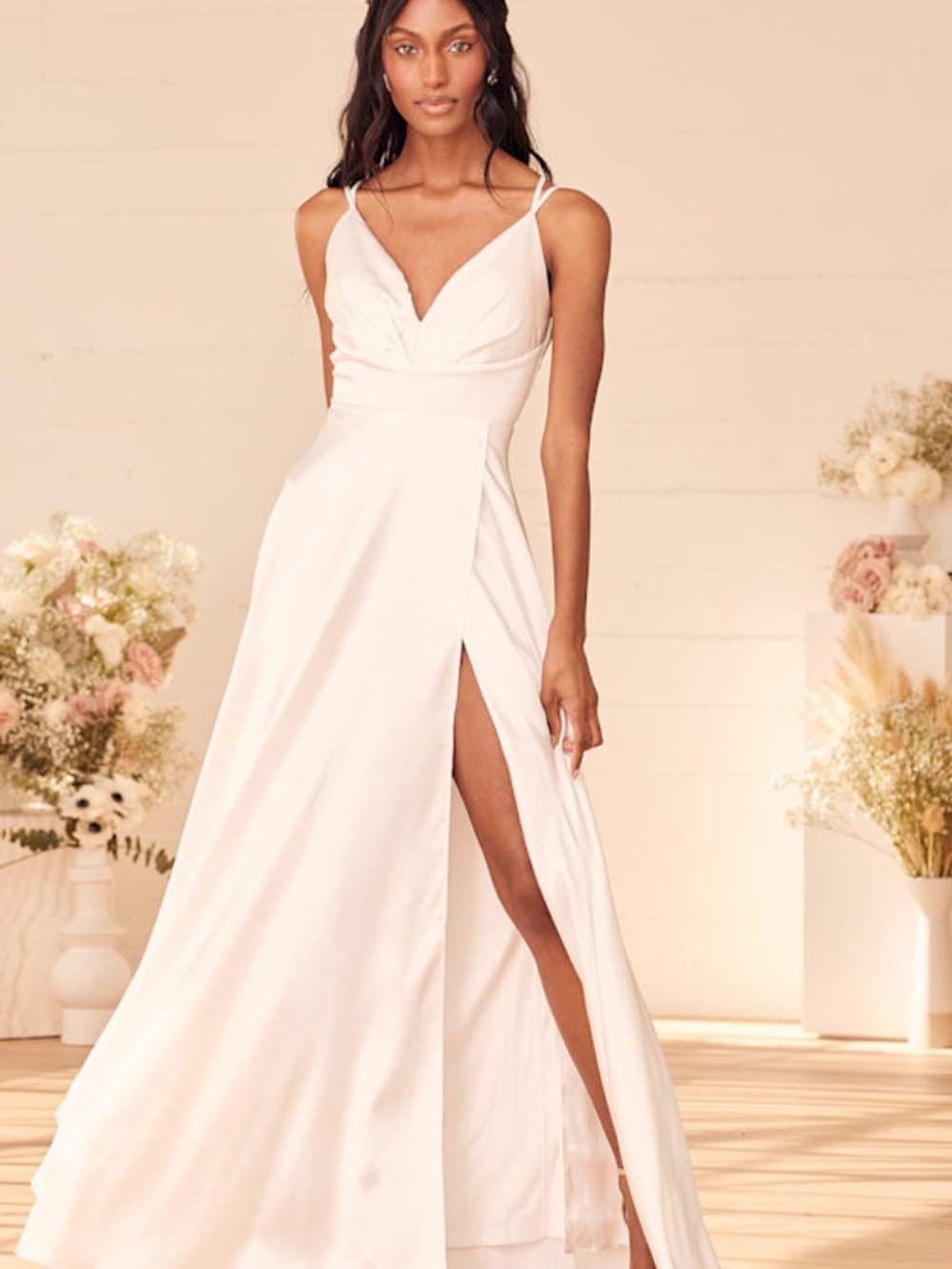 Lulus Found Love White Satin Sleeveless Maxi Dress - Size M